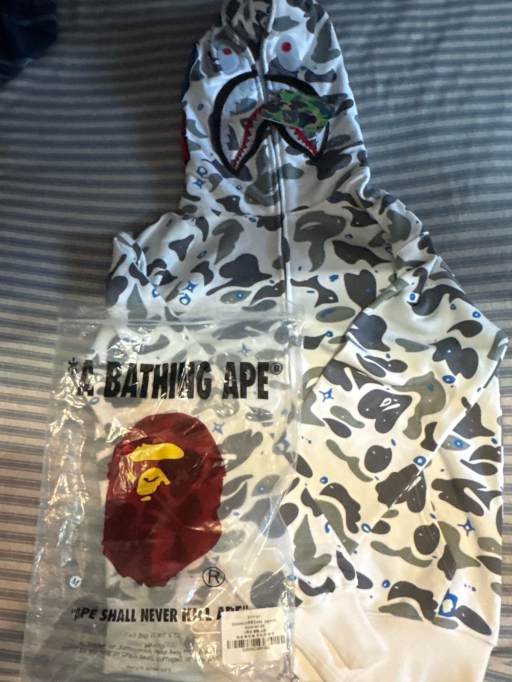 Bape White Grey Camo Shark Zip-Up Hoodie